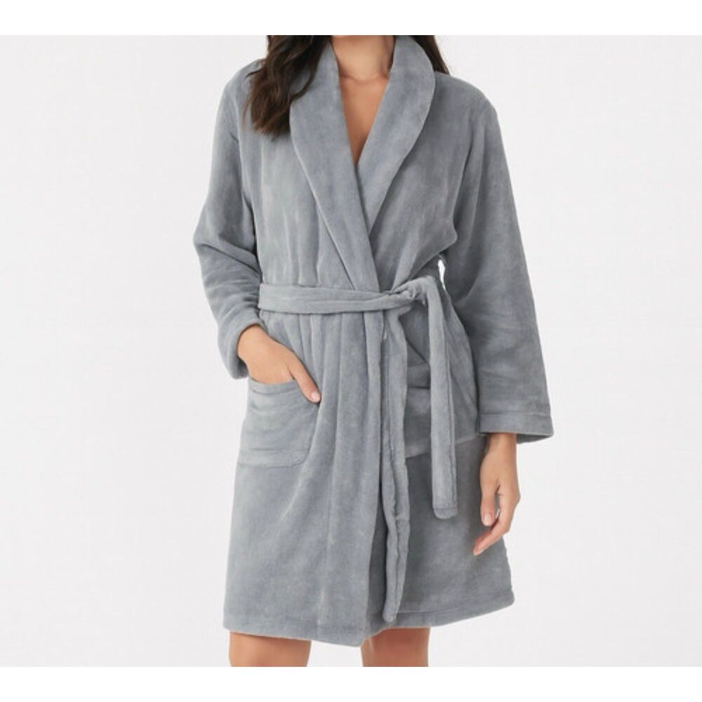 Victorias Secret Bath Robe Womens Sz M/L Blue Plush Cozy Lounge Warm Tie Front
